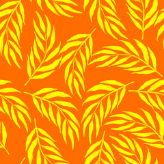 Watercolor seamless pattern with vintage leaves. Beautiful botanical print with colorful foliage for decorative design. Bright spring or summer background. Vintage wedding decor. Textile design.	