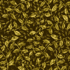 Obraz premium Watercolor seamless pattern with vintage leaves. Beautiful botanical print with colorful foliage for decorative design. Bright spring or summer background. Vintage wedding decor. Textile design. 