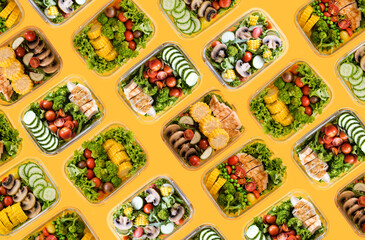 Healthy food lunch box repeating pattern