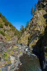 Mountain river among the rocks in Tusheti, travel across Georgia