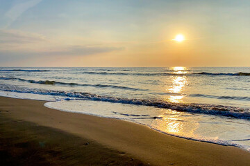 Fototapeta na wymiar Sunset on the beach on the Danish North Sea coast