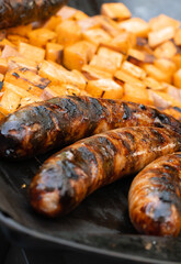 Grilled Brats and Veggies on a Plate