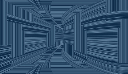 Tunnel or wormhole. Checkered wireframe tunnel. 3D  grid. Abstract vector image