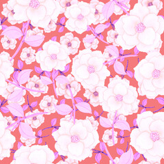 Watercolor seamless pattern with flowers. Vintage floral pattern. Flower seamless pattern. Botanical art. Floral botanical collection. Wedding floral set. Watercolor botanical design.	