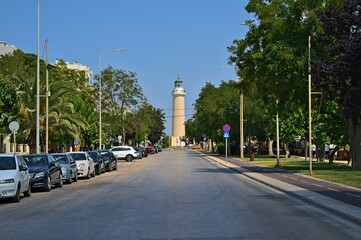 The lighthouse and main road of Alexandroupolis in Greece