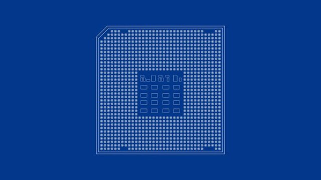 3D wire-frame model of computer processor (CPU)