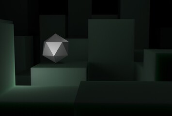 3d beautifully rendered abstract object with white  diamond on a maze