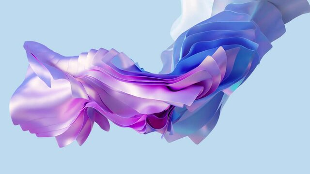3d render, abstract blue background with folded textile layers levitating, fashion wallpaper with waving drapery