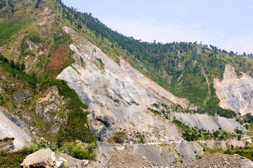 Green Lush Mountain With Landslide in Pakistan