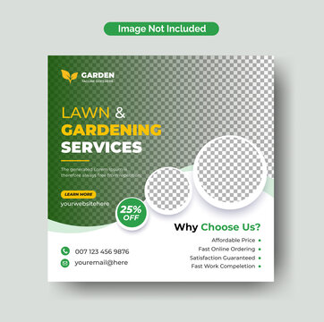 Lawn Care Or Gardening Landscaping Service Instagram Social Media Post And Square Flyer Template Premium Vector