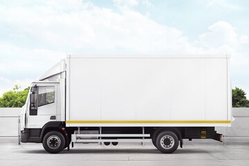 Fototapeta na wymiar Cargo delivery truck mockup. 3d rendering