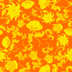 Watercolor seamless pattern with folky flowers and leaves in ethnic style. Floral decoration. Traditional paisley pattern. Textile design texture.Tribal ethnic vintage seamless pattern.	