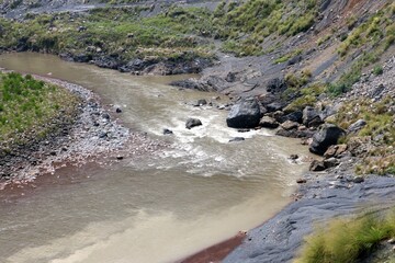River stream waterfall in forest landscape