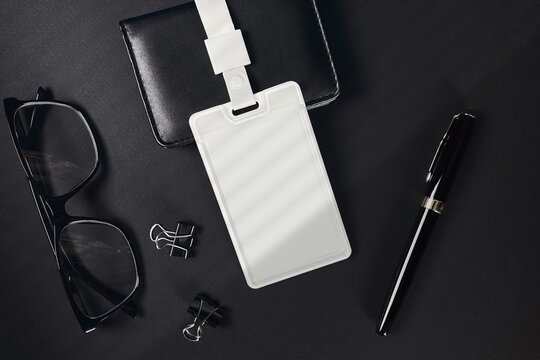 Id card holder with accessories black scene mockup