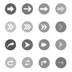 Set of arrows collection in grey circle on a white background for website design. Arrow icon. Vector illustration.