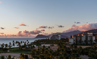 Beautiful panoramic west Oahu vista at sunset, Hawaii