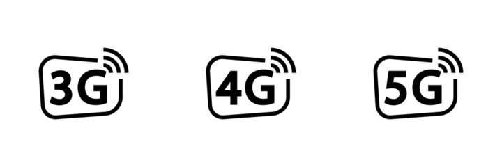 Conjunto de icono de red 3G, 4G, 5G. Nueva generación de tecnología de telecomunicaciones móviles inalámbricas. Internet. Ilustración vectorial - obrazy, fototapety, plakaty