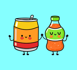 Cute, funny soda character. Vector hand drawn cartoon kawaii characters, illustration icon. Funny cartoon soda friends concept