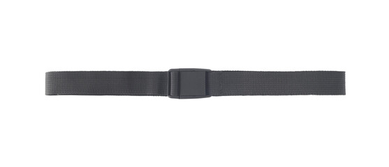 Black textile belt with plastic buckle isolated on white background