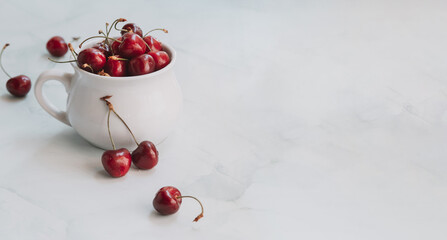 Fresh cherries in a white bowl