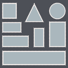 Blank Postage Stamps Set on Dark Background. Vector illustration.