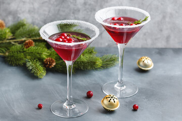 Tasty fresh cocktail with cranberries