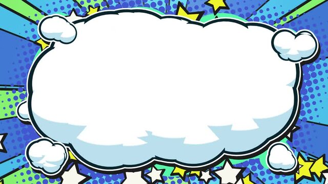 中央から広がる漫画調の雲フキダシ - ブルー