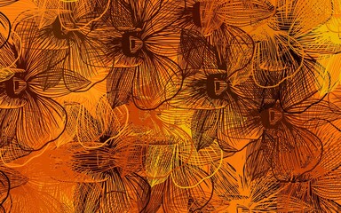 Dark Orange vector doodle pattern with flowers.