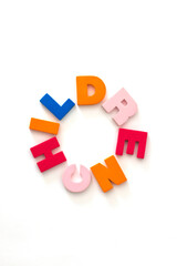 Word made up of multicolored letters. Children