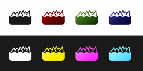 Set Sharp stone reefs protruding from the sea, a danger to sea ships and vessels icon isolated on black and white background. Vector