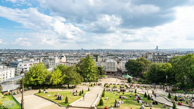 4K Timelapse Sequence of Paris, France - The Montmartre hill in Paris s 18th arrondissement during the day