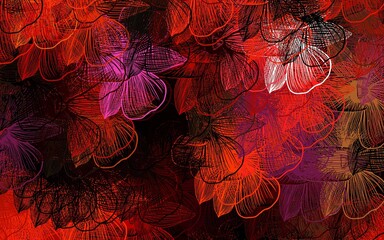 Dark Red vector doodle backdrop with flowers.