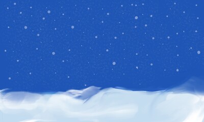 Abstract cold background with winter night landscape and falling snowflakes