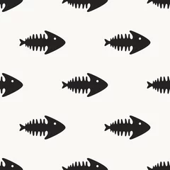 Fototapete Meerestiere Fischskelett-Symbol, nahtloses Muster auf weißem Hintergrund. Nahtloser Hintergrund der Fischgrätekarikatur. Vektor