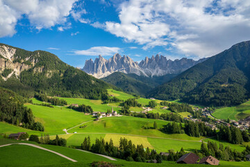 Beautiful picturesque landscape of the village of Santa Maddalena. Dolomites. Italy.