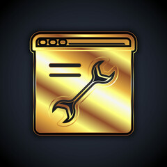 Gold Browser setting icon isolated on black background. Adjusting, service, maintenance, repair, fixing. Vector