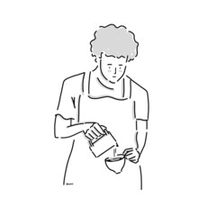 Cafe barista making art coffee. Pouring milk to coffee. Vector illustration. Hand-drawn icon