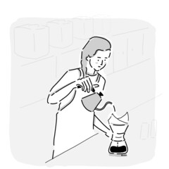 Cafe barista makes coffee. Pouring hot water to coffee. Vector illustration. Hand-drawn icon.