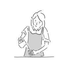 Cafe barista making art coffee. Pouring milk to coffee. Vector illustration. Hand-drawn icon