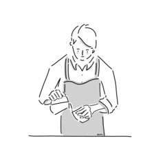 Cafe barista making art coffee. Pouring milk to coffee. Vector illustration. Hand-drawn icon