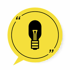 Black Light bulb with concept of idea icon isolated on white background. Energy and idea symbol. Inspiration concept. Yellow speech bubble symbol. Vector