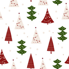 Christmas seamless pattern design with Christmas tree. Vector illustration.