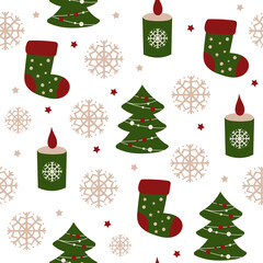 Christmas seamless pattern design  with socks. Vector illustration.