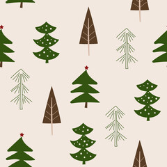 Christmas seamless pattern design with trees. Vector illustration.