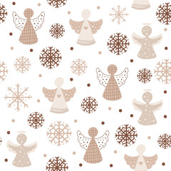 Christmas seamless pattern design with angels. Vector illustration.