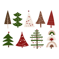 Christmas tree clipart set. Vector illustration.