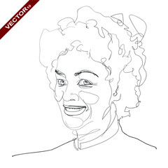 Sketch, an elderly woman smiling, laughing, an abstract face. Linear, vector drawing by hand.