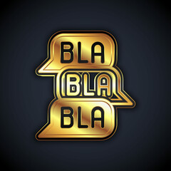 Gold Speech bubble chat icon isolated on black background. Message icon. Communication or comment chat symbol. Vector