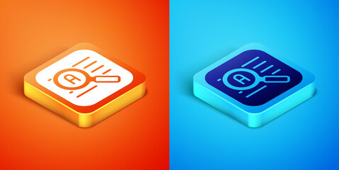 Isometric Translator icon isolated on orange and blue background. Foreign language conversation icons in chat speech bubble. Translating concept. Vector