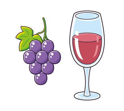 Grape bunch and red wine glass isolated